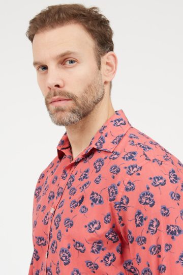 Printed shirt with flowers in cotton net