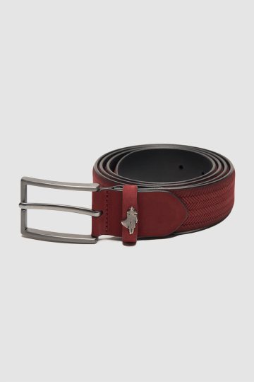 Herringbone patterned leather belt