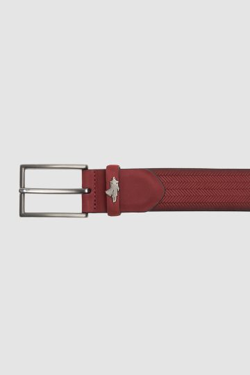 Herringbone patterned leather belt