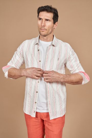 Linen effect bicolored stripes shirt