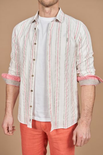 Linen effect bicolored stripes shirt