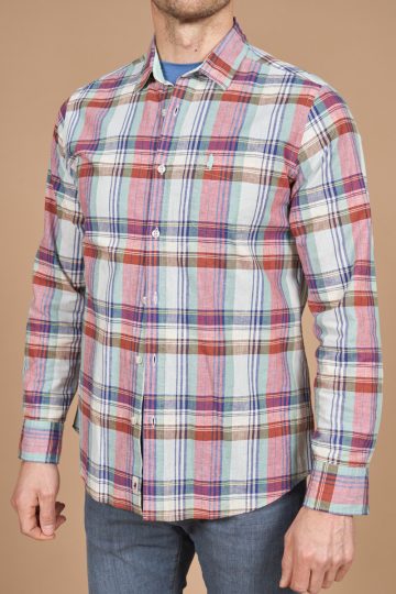 Cotton linen big check shirt