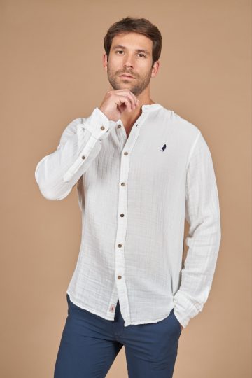 Chemise col mao en gaze de coton