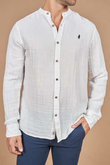 Chemise col mao en gaze de coton