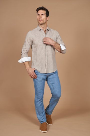 Jean regular tapered coton lin fluide