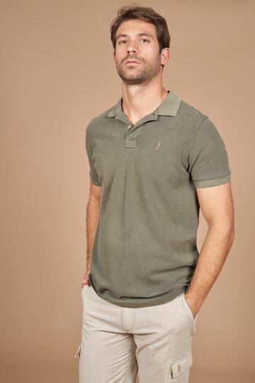 Washed polo pique with patch on back