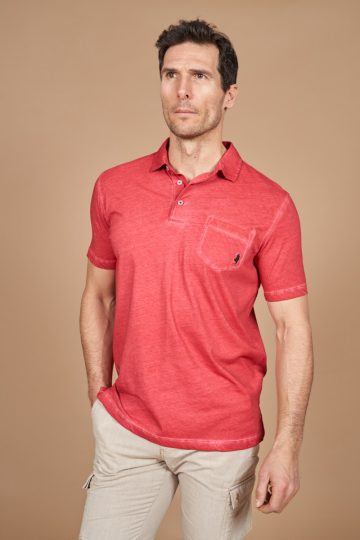 Dyed jersey polo shirt with pocket