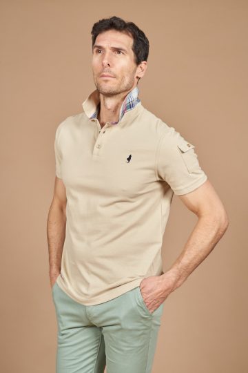 Polo shirt pique with check fabric