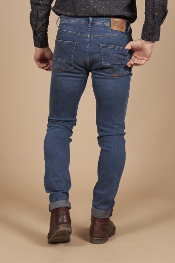 Jean stretch slim fit avec détail cuir